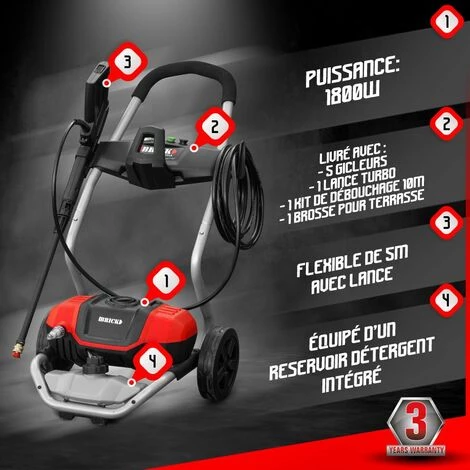 Nettoyeur Haute Pression 1800W - 140 Bars - Brick 4 Nettoyeur Haute Pression 1800W - 140 Bars - Brick – Image 2