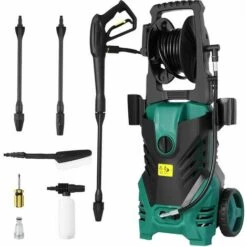MVPOWER Nettoyeur Haute Pression, 160 Bars 1800W 480L/h Moteur En Cuivre Nettoyeur, Enrouleur De Flexible Et 6,2m Tuyau, Pour Voiture, Vélo, Jardin,Terrasse, 2 Buse Réglable, 1 Brosse Longue