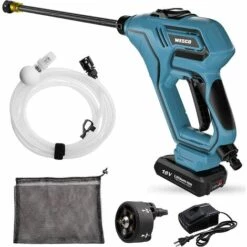 Nettoyeur Haute Pression Sans Fil, Pistolet A Eau Haute Pression Batterie 18V, 6m Tuyaux, 4 Buses De Pulvérisation, WESCO WS8800