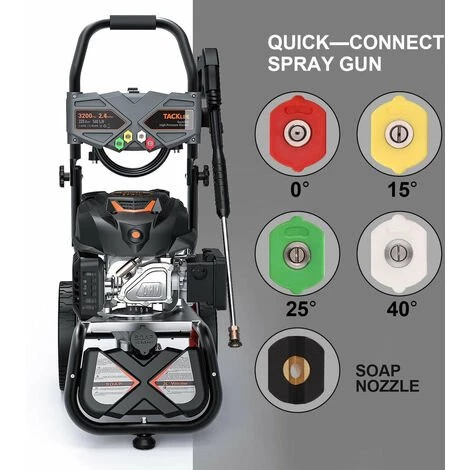 TACKLIFE Nettoyeur Haute Pression à Essence, 2800 PSI/190 Bar, 480 L/H, 209 CC Moteur OHV à 4 Temps, 6,5 HP, Réservoir De Savon, Ensemble De 5 Buses, Multi-Usage, Conforme CARB - GSH01B 4 TACKLIFE Nettoyeur Haute Pression à Essence, 2800 PSI/190 Bar, 480 L/H, 209 CC Moteur OHV à 4 Temps, 6,5 HP, Réservoir De Savon, Ensemble De 5 Buses, Multi-Usage, Conforme CARB - GSH01B – Image 2