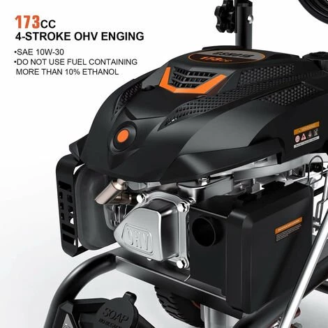 TACKLIFE Nettoyeur Haute Pression à Essence, 2800 PSI/190 Bar, 480 L/H, 209 CC Moteur OHV à 4 Temps, 6,5 HP, Réservoir De Savon, Ensemble De 5 Buses, Multi-Usage, Conforme CARB - GSH01B 5 TACKLIFE Nettoyeur Haute Pression à Essence, 2800 PSI/190 Bar, 480 L/H, 209 CC Moteur OHV à 4 Temps, 6,5 HP, Réservoir De Savon, Ensemble De 5 Buses, Multi-Usage, Conforme CARB - GSH01B – Image 3