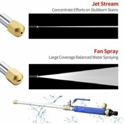 BEARSU Baguette De Laveuse à Haute Pression Hydro Jet, Pulvérisateur De Baguette De Buse De Tuyau Pour Le Nettoyage Des Vitres Et Le Lavage De L'eau De Voiture De Jardin à La Maison, 2 Embouts En Laiton + Extension -Nettoyeur Haute Pression Soldes 33986433 3