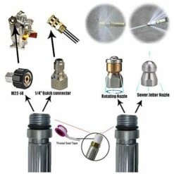 DONTODENT Kit De Nettoyage De Tuyau De Vidange Pour Nettoyeur Haute Pression 15 M Avec Buse De Jet Et Buse à Jet Rotatif Pour Karcher K2 K3 K4 K5 K6 K7 Series Et Lavor