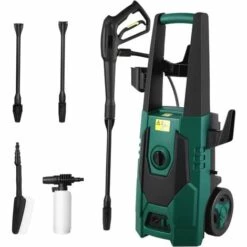 FIXKIT Nettoyeur Haute Pression, 1800W, Pression 160 Bar(max.), Pour Voiture, Jardin, Terrasse, 1x Pistolet Haute Pression, 2x Buse Réglable, 1x Nettoyeur De Surface, Câble De 9,7 M, Tuyau 6,2 M