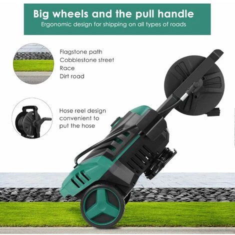 FIXKIT Nettoyeur Haute Pression, 160 Bars 1800W 480L/h Moteur En Cuivre Nettoyeur, Enrouleur De Flexible Et 6,2m Tuyau, Pour Voiture, Vélo, Jardin,Terrasse, 2 Buse Réglable, 1 Brosse Longue 4 FIXKIT Nettoyeur Haute Pression, 160 Bars 1800W 480L/h Moteur En Cuivre Nettoyeur, Enrouleur De Flexible Et 6,2m Tuyau, Pour Voiture, Vélo, Jardin,Terrasse, 2 Buse Réglable, 1 Brosse Longue – Image 2