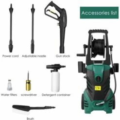 FIXKIT Nettoyeur Haute Pression, 160 Bars 1800W 480L/h Moteur En Cuivre Nettoyeur, Enrouleur De Flexible Et 6,2m Tuyau, Pour Voiture, Vélo, Jardin,Terrasse, 2 Buse Réglable, 1 Brosse Longue 9 FIXKIT Nettoyeur Haute Pression, 160 Bars 1800W 480L/h Moteur En Cuivre Nettoyeur, Enrouleur De Flexible Et 6,2m Tuyau, Pour Voiture, Vélo, Jardin,Terrasse, 2 Buse Réglable, 1 Brosse Longue -Nettoyeur Haute Pression Soldes 35090833 3