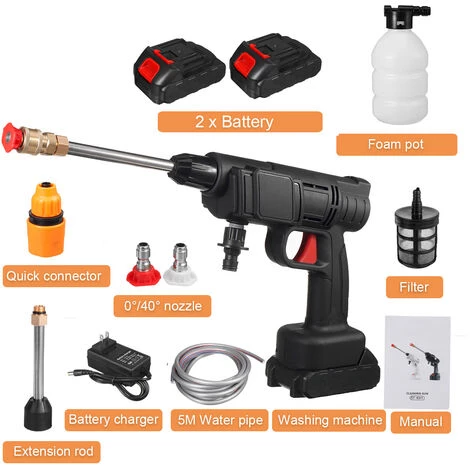 DRILLPRO Nettoyeur Haute Pression Sans Fil 12000rpm/min 30Bar Avec 5m Tuyau 2 Buses 2 Batterie 5000mAh 4 DRILLPRO Nettoyeur Haute Pression Sans Fil 12000rpm/min 30Bar Avec 5m Tuyau 2 Buses 2 Batterie 5000mAh – Image 2