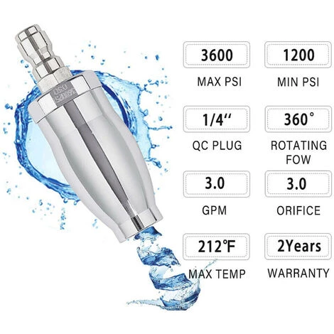 HAPPYSHOPPING Buse De Moteur Rotative 3600PSI 1/4 '' Connecteur Rapide Pour Nettoyage De Pulverisateur De Nettoyeur Haute Pression, Modele: Argent 4 HAPPYSHOPPING Buse De Moteur Rotative 3600PSI 1/4 '' Connecteur Rapide Pour Nettoyage De Pulverisateur De Nettoyeur Haute Pression, Modele: Argent – Image 2