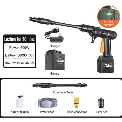 HAPPYSHOPPING Pistolet De Nettoyage A Haute Pression Sans Fil 600W Outil De Nettoyage De Voiture Electrique Dispositif De Nettoyage De Voiture Portable Pompe A Eau Avec Bouteille Moussante Pour Le Nettoyage De La Voiture, L'arrosage Du Jardin, Le Nettoyage Des Velos Et 5 HAPPYSHOPPING Pistolet De Nettoyage A Haute Pression Sans Fil 600W Outil De Nettoyage De Voiture Electrique Dispositif De Nettoyage De Voiture Portable Pompe A Eau Avec Bouteille Moussante Pour Le Nettoyage De La Voiture, L'arrosage Du Jardin, Le Nettoyage Des Velos Et – Image 3