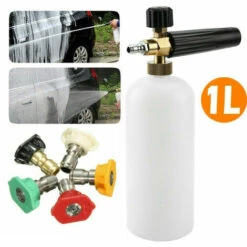 HAPPYSHOPPING Pulverisateur De Mousse A Degagement Rapide A Jet De Nettoyeur Haute Pression Automatique Snow Foam Lance Avec Connecteur Rapide 1/4 '' Et 5 Embouts De Buse De Lave-glace, Modele: 1L -Nettoyeur Haute Pression Soldes 38588512 2