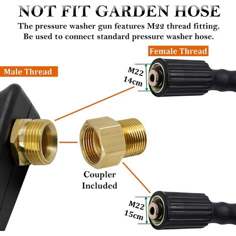 BARES Pistolet De Remplacement Pour Laveuse à Pression Avec Rallonge De 16 Pouces, 4000 PSI, Pistolet De Laveuse à Pression Avec Raccord M22-15mm Ou M22-14mm, 5 Embouts De Buse, 40 Pouces 5 BARES Pistolet De Remplacement Pour Laveuse à Pression Avec Rallonge De 16 Pouces, 4000 PSI, Pistolet De Laveuse à Pression Avec Raccord M22-15mm Ou M22-14mm, 5 Embouts De Buse, 40 Pouces – Image 3