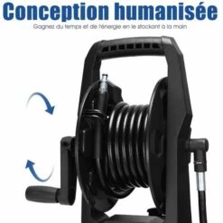 GOPLUS Nettoyeur Haute Pression 1400W, 140 Bar, 300 L/H Avec Buse Lotus, Buse Haute Pression, Brosse Et Pot De Lessive, Enrouleur Flexible, Tuyau 5M Avec 2 Roues Pour Voiture, Jardin, Terrasse -Nettoyeur Haute Pression Soldes 40243502 4