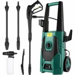Gizcam Nettoyeur Haute Pression, 1800W, Pression 160 Bar(max.), Pour Voiture, Jardin, Terrasse, 1x Pistolet Haute Pression, 2x Buse Réglable, 1x Nettoyeur De Surface, Câble De 9,7 M, Tuyau 6,2 M