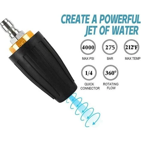 ALMI Buse Turbo Pour Nettoyeur Haute Pression, Buse Rotative Et 7 Embouts, Raccord Rapide 1/4 Pouce, 4000 PSI 5 ALMI Buse Turbo Pour Nettoyeur Haute Pression, Buse Rotative Et 7 Embouts, Raccord Rapide 1/4 Pouce, 4000 PSI – Image 3