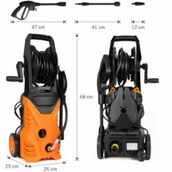 PULUOMIS Nettoyeur Haute Pression électrique 1650W 135 Bars Kit Complet D'accessoires Brosses, Nettoyeur Terrasse, Buse Rotative, Jet Pression, Roulettes - Noir/Orange - Noir/Orange -Nettoyeur Haute Pression Soldes 51557210 4