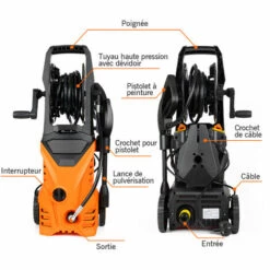 PULUOMIS Nettoyeur Haute Pression électrique 1650W 135 Bars Kit Complet D'accessoires Brosses, Nettoyeur Terrasse, Buse Rotative, Jet Pression, Roulettes - Noir/Orange - Noir/Orange -Nettoyeur Haute Pression Soldes 51557210 5