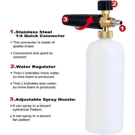 READCLY 1L Lance à Mousse De Neige Bouteille, Mousse De Lavage Nettoyage Voiture Avec Raccord Rapide 1/4" 4 READCLY 1L Lance à Mousse De Neige Bouteille, Mousse De Lavage Nettoyage Voiture Avec Raccord Rapide 1/4" – Image 2