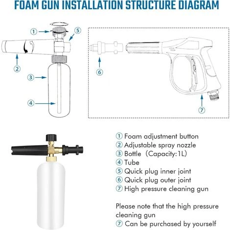 READCLY Réglable Canon à Mousse Buse De 1 Litre En Mousse De Neige Lance Buse De Distribution De Savon Pour Pistolet Pour Nettoyeur Haute Pression K Série K2 / K3 / K4 / K5 / K6 / K7 6 READCLY Réglable Canon à Mousse Buse De 1 Litre En Mousse De Neige Lance Buse De Distribution De Savon Pour Pistolet Pour Nettoyeur Haute Pression K Série K2 / K3 / K4 / K5 / K6 / K7 – Image 4