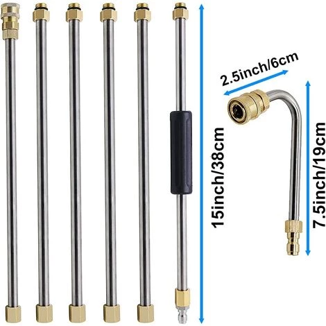 QERSTA 6PCS Ensemble De Baguettes D'extension Pour Nettoyeur Haute Pression 4000PSI 1/4 Pouce Baguette De Rechange De 8 Pieds à Connexion Rapide Avec Embouts De Buse 5PCS (0、15、25、40、65 °) 4 QERSTA 6PCS Ensemble De Baguettes D'extension Pour Nettoyeur Haute Pression 4000PSI 1/4 Pouce Baguette De Rechange De 8 Pieds à Connexion Rapide Avec Embouts De Buse 5PCS (0、15、25、40、65 °) – Image 2