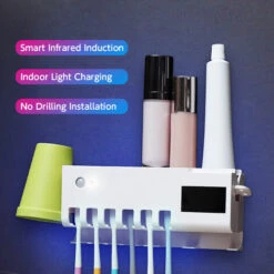 SUPERSELLER Support De Lumière UV Pour Brosse à Dents Solaire Pour 6 Brosses à Dents Distributeur De Dentifrice Support De Lampe LED UVC à Induction Infrarouge Intelligent Rechargeable Mural Sans Perçage Brosses à Dents Rasoir Support De Stockage Multifonction (charg -Nettoyeur Haute Pression Soldes 54921956 3