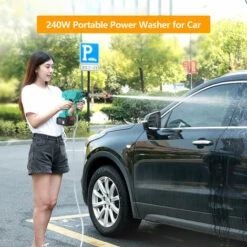 SUPERSELLER SEATEN Nettoyeur Haute Pression Portable 240 W Pour Voiture Avec Buses Réglables 5 M De Tuyau Canon à Mousse Batterie 15 000 MAh Et Chargeur Pour Voitures, Vélos, Clôtures, Lavage De Sols, Arrosage De Fleurs, Pulvérisation De Terrasse,Prise UE - Prise UE -Nettoyeur Haute Pression Soldes 55283769 4
