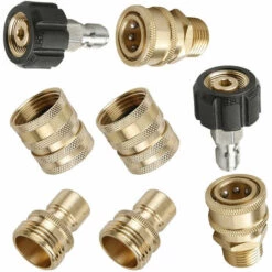 Nettoyeur Haute Pression Accessoires, Connecteur Rapide De Tuyau à Haute Pression Kit, Connecte Canon Lance Et Tuyau, M22 3/8" Connexion Rapide 3/4" Déconnexion Rapide, 8pcs，Fontainebleau