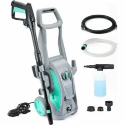 HAUSHOF Nettoyeur Haute Pression 1600W Avec Tuyau De 5m, 135 Bars, Débit D'Eau Maximal De 426 L/H, Déplacement Libre Pour Voiture, Terrasse, Jardin