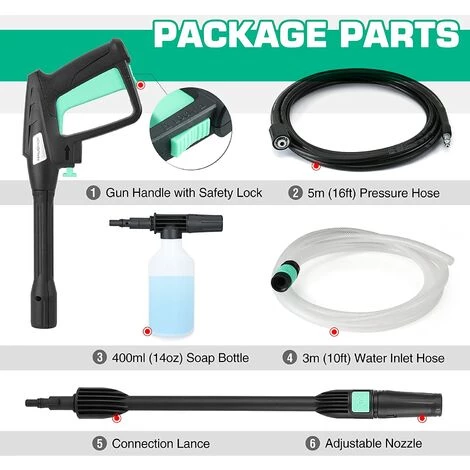 HAUSHOF Nettoyeur Haute Pression 1600W Avec Tuyau De 5m, 135 Bars, Débit D'Eau Maximal De 426 L/H, Déplacement Libre Pour Voiture, Terrasse, Jardin 5 HAUSHOF Nettoyeur Haute Pression 1600W Avec Tuyau De 5m, 135 Bars, Débit D'Eau Maximal De 426 L/H, Déplacement Libre Pour Voiture, Terrasse, Jardin – Image 3