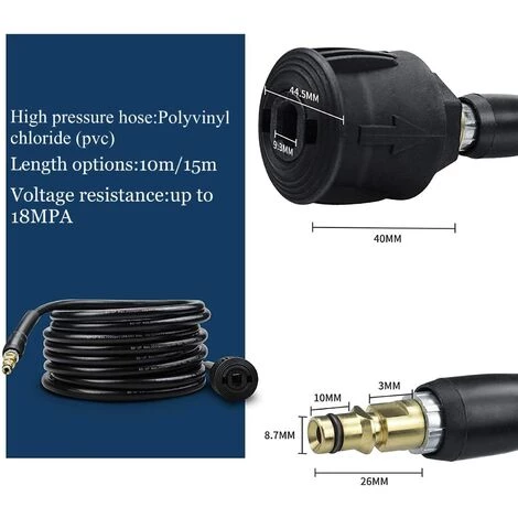 Haute Pression Rallonge Flexible Tuyau 15 M Quick Coupling Renforcée.-THSINDE 4 Haute Pression Rallonge Flexible Tuyau 15 M Quick Coupling Renforcée.-THSINDE – Image 2
