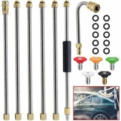 ZHUOXUAN Lot De 6 Baguettes D'extension Pour Nettoyeur Haute Pression 1/4" Quick Connect 8' Baguette De Rechange Avec 5 Embouts De Buse (0, 15, 25, 40, 65°)