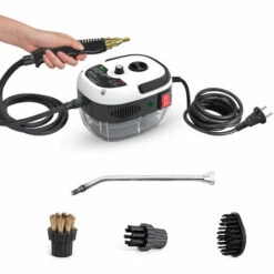 ASUPERMALL 2500W Portable Nettoyeur Vapeur, Haute Température Pressurisé Vapeur Machine De Nettoyage Avec Têtes De Brosse, Pour Cuisine Meubles Salle De Bains Voiture, Blanc Prise Eu