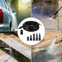 BAMNY Tuyau De Nettoyage De Tuyaux Avec 5 Adaptateurs, 15 M, 160 Bar, 60° C, Kit De Nettoyage De Tuyaux Adapté Pour Kärcher, Lavor, Interpump, Bosch -Nettoyeur Haute Pression Soldes 58832389 5