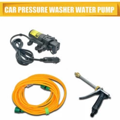 TOPHOMER Pompe De Lave-Auto, Kit De Pompe De Lavage De Voiture à Haute Pression Nettoyage De Pompe à Eau Pompe à Eau Portable Kit De Lavage De Pistolet 130PS DC 12V 80W Pour De Pneus De Porte De Voiture
