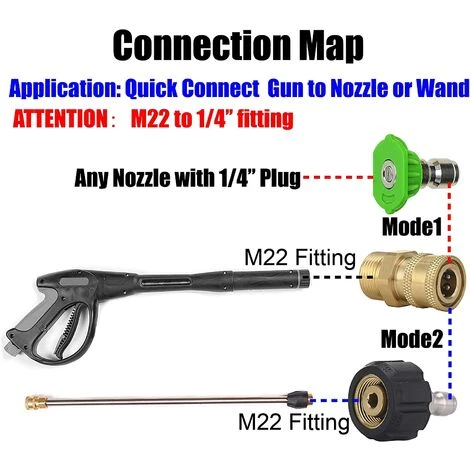 AOUGO Ensemble D'adaptateurs Pour Nettoyeur Haute Pression, Pistolet à Connexion Rapide à La Baguette, M22 à 1/4'' 4 AOUGO Ensemble D'adaptateurs Pour Nettoyeur Haute Pression, Pistolet à Connexion Rapide à La Baguette, M22 à 1/4'' – Image 2