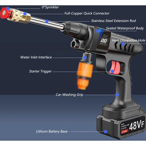 SUPERSELLER Outil De Lavage De Voiture à Haute Pression Sans Fil Domestique Machine De Nettoyage De Véhicule Portable Laveuse D'automobile Avec Bouteille En Mousse - Multicolore - 1pcs Batterie EU Plug 5 SUPERSELLER Outil De Lavage De Voiture à Haute Pression Sans Fil Domestique Machine De Nettoyage De Véhicule Portable Laveuse D'automobile Avec Bouteille En Mousse - Multicolore - 1pcs Batterie EU Plug – Image 3