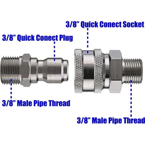TINOR Kit Adaptateur à Connexion Rapide Pour Nettoyeur Haute Pression, Filetage Mâle 9,5 Mm, 5000 PSI 3/8'' Quick Connect Kit -Male 4 TINOR Kit Adaptateur à Connexion Rapide Pour Nettoyeur Haute Pression, Filetage Mâle 9,5 Mm, 5000 PSI 3/8'' Quick Connect Kit -Male – Image 2
