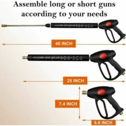 Ensoleillé Pistolet De Remplacement Pour Laveuse à Pression Avec Rallonge De 16 Pouces, 4000 PSI, Pistolet De Laveuse à Pression Avec Raccord M22-15mm Ou M22-14mm, 5 Embouts De Buse, 40 Pouces -Nettoyeur Haute Pression Soldes 64074081 2