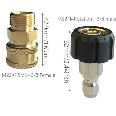 AOUGO Coupleurs De Nettoyeur Haute Pression, Ensemble D'adaptateurs De Nettoyeur Haute Pression M22-14, Adaptateurs D'accessoires Pivotants à Connexion Rapide 3/8, Kit D'adaptateur De Nettoyeur Universel 4 AOUGO Coupleurs De Nettoyeur Haute Pression, Ensemble D'adaptateurs De Nettoyeur Haute Pression M22-14, Adaptateurs D'accessoires Pivotants à Connexion Rapide 3/8, Kit D'adaptateur De Nettoyeur Universel – Image 2