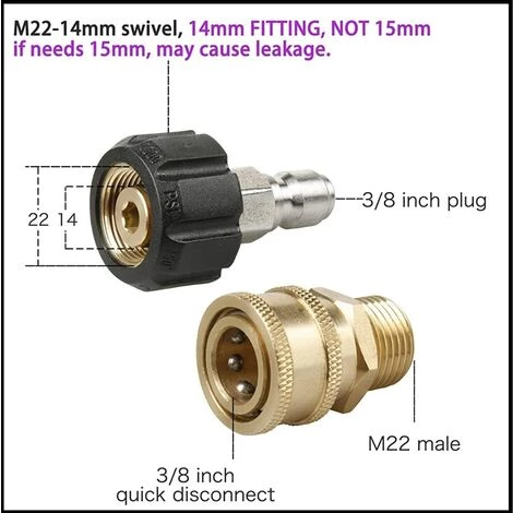 AOUGO Coupleurs De Nettoyeur Haute Pression, Ensemble D'adaptateurs De Nettoyeur Haute Pression M22-14, Adaptateurs D'accessoires Pivotants à Connexion Rapide 3/8, Kit D'adaptateur De Nettoyeur Universel 5 AOUGO Coupleurs De Nettoyeur Haute Pression, Ensemble D'adaptateurs De Nettoyeur Haute Pression M22-14, Adaptateurs D'accessoires Pivotants à Connexion Rapide 3/8, Kit D'adaptateur De Nettoyeur Universel – Image 3