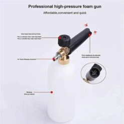 PERLE RARE Pistolet à Haute Pression Cannon à Mousse, 1L Réglable 1/4" Rapide Lance De Mousse De Neige Distributeur De Savon Bouteille Avec 5 Buses Et Pistolet Lance En Mousse Pour Lavage De Voiture -Nettoyeur Haute Pression Soldes 65177428 3