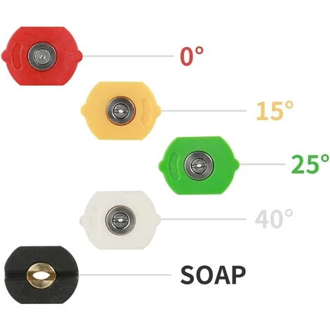 BDD Buse De Nettoyeur Haute Pression, Connecteur 1/4", Multi-angle (0 Degré, 15 Degrés, 25 Degrés, 40 Degrés, Savon) 3,0 GPM 6 BDD Buse De Nettoyeur Haute Pression, Connecteur 1/4", Multi-angle (0 Degré, 15 Degrés, 25 Degrés, 40 Degrés, Savon) 3,0 GPM – Image 4