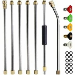 MONLY Kit De Rallonge Pour Nettoyeur Haute Pression 4000 PSI 1/4" Avec 5 Embouts De Buse (0, 15, 25, 40, 65 °), Joint Torique, 7 Lances D'extension.