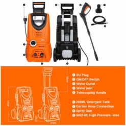 JMAX Nettoyeur Haute Pression 1600W 2000PSI 380L/h -Nettoyeur Haute Pression Soldes 65630258 5