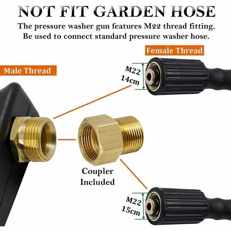 Pistolet De Remplacement Pour Laveuse à Pression Avec Rallonge De 16 Pouces, 4000 PSI, Pistolet De Laveuse à Pression Avec Raccord M22-15mm Ou M22-14mm, 5 Embouts De Buse, 40 Pouces Ephé 5 Pistolet De Remplacement Pour Laveuse à Pression Avec Rallonge De 16 Pouces, 4000 PSI, Pistolet De Laveuse à Pression Avec Raccord M22-15mm Ou M22-14mm, 5 Embouts De Buse, 40 Pouces Ephé – Image 3