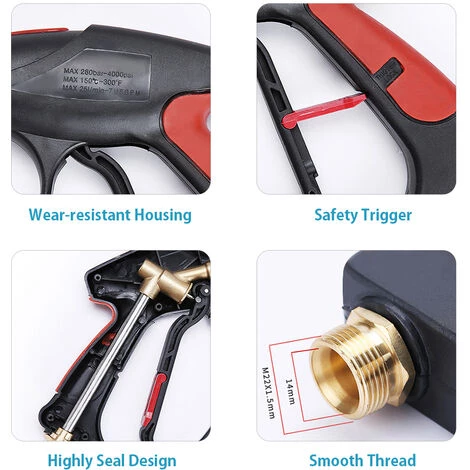 LIFCAUSAL Pistolet Pour Nettoyeur Haute Pression Pistolet Pour Nettoyeur Haute Pression Avec Baguette D'extension De 21 Pouces, 5 Embouts De Buse, Raccord M22-14 Mm, 4000 PSI 4 LIFCAUSAL Pistolet Pour Nettoyeur Haute Pression Pistolet Pour Nettoyeur Haute Pression Avec Baguette D'extension De 21 Pouces, 5 Embouts De Buse, Raccord M22-14 Mm, 4000 PSI – Image 2