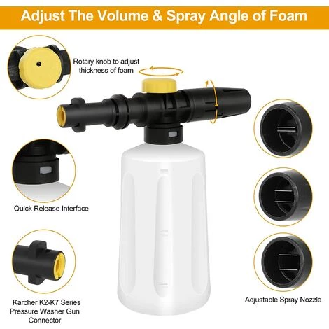 YOOUYIDA Distributeur De Savon Canon à Mousse Réglablen, Kit Lance Mousse Neige Pour Le Nettoyage De Voiture Bouteille De 700ml, Buse Jet Pour Nettoyeur Haute Pression Karcher K2 K3 K4 K5 K6 K7,2 Pcs 4 YOOUYIDA Distributeur De Savon Canon à Mousse Réglablen, Kit Lance Mousse Neige Pour Le Nettoyage De Voiture Bouteille De 700ml, Buse Jet Pour Nettoyeur Haute Pression Karcher K2 K3 K4 K5 K6 K7,2 Pcs – Image 2