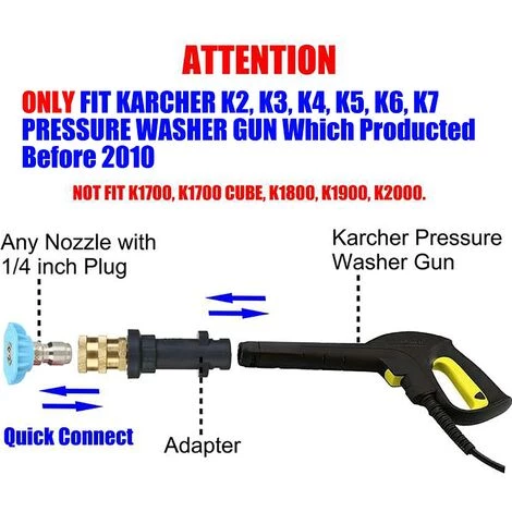 Adaptateur De Pistolet Pour Nettoyeur Haute Pression, à Raccord Rapide 1/4'' - Compatible Uniquement Karcher K2, K3, K4, K5, K6, K7.,Yeurié 4 Adaptateur De Pistolet Pour Nettoyeur Haute Pression, à Raccord Rapide 1/4'' - Compatible Uniquement Karcher K2, K3, K4, K5, K6, K7.,Yeurié – Image 2